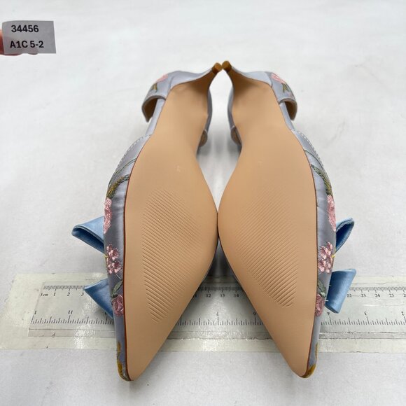 XYD Blue Flower Embroidery D'Orsay Kitten Heel Bridal Bowknot Pumps Elegant Shoe - Picture 7 of 8
